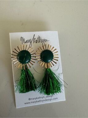 Green and Gold Sunburst Tassel Earrings